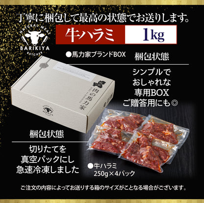 【訳あり×大容量】味付け ハラミ 1kg (250g×4パック) 牛肉 焼肉 肉 牛ハラミ 小分け 冷凍 BBQ バーベキュー 大容量