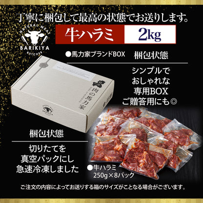 【訳あり×大容量】味付け ハラミ 2kg (250g×8パック) 牛肉 焼肉 肉 牛ハラミ 小分け 冷凍 BBQ バーベキュー 大容量